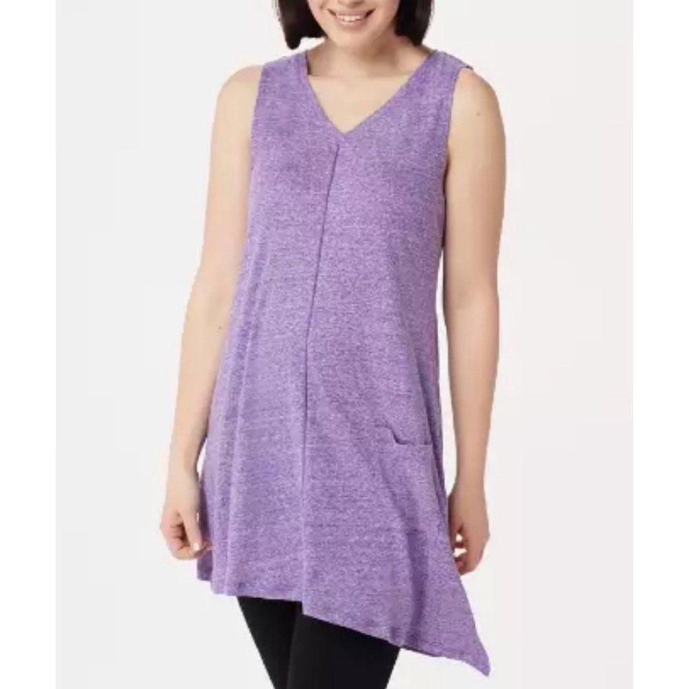 LOGO by Lori Goldstein Purple Knit Tank w Asymmetric Hem & Patch Pocket